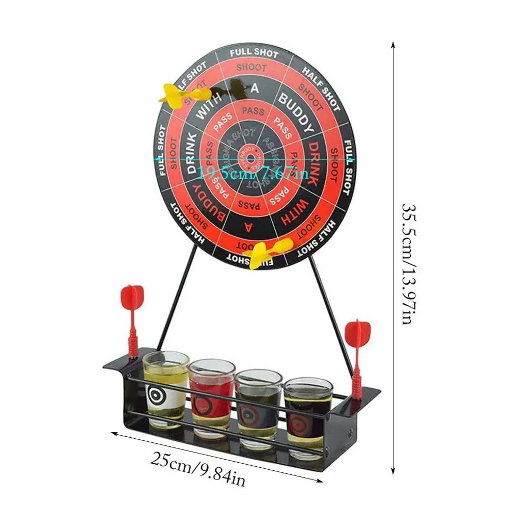 Mini juego de dardos para beber, juego de barra de tiro, juegos de fiesta, ruleta con 4 vasos de vidrio y 4 dardos