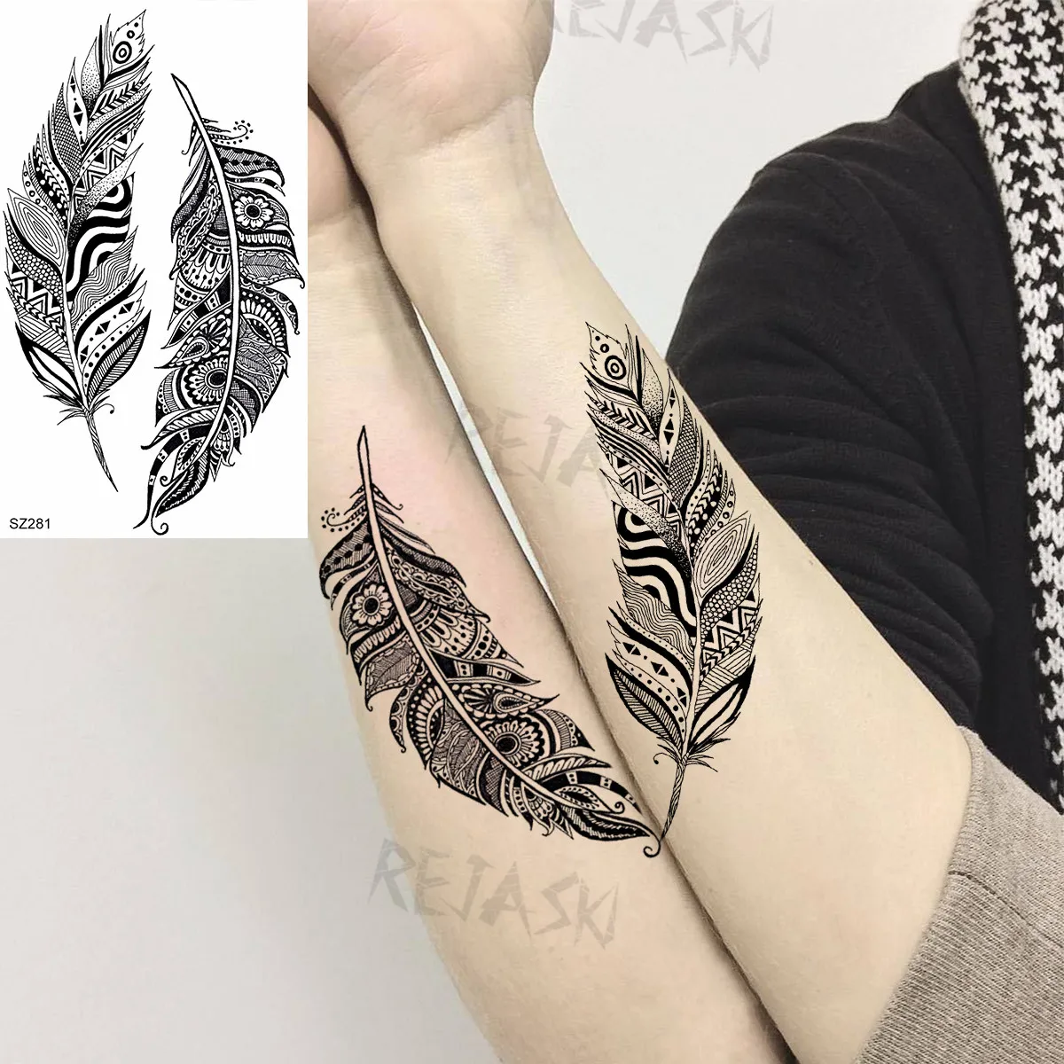 Black Little Dandelion Fashion Feet Temporary Tattoos For Women Adult Feather Spartan Realistic Fake Tattoo Body Art Tatoo Decal