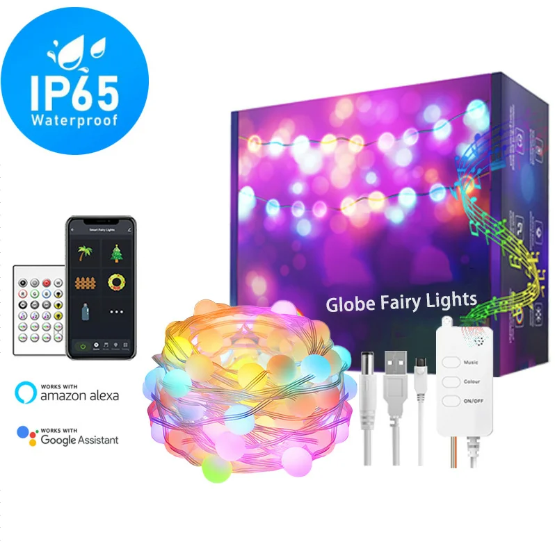 Alexa Google Home WiFi bluetooth WS2812B ball light string intelligent RGB Christmas  string lights graffiti led string lights