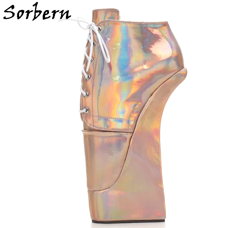 Sorbern Holograph Ballet Heelless Shoes Women Pump Ballet Hoof Platform Lace Up Bdsm Fetish High Heel Unisex Shoe Play Fun Shoe