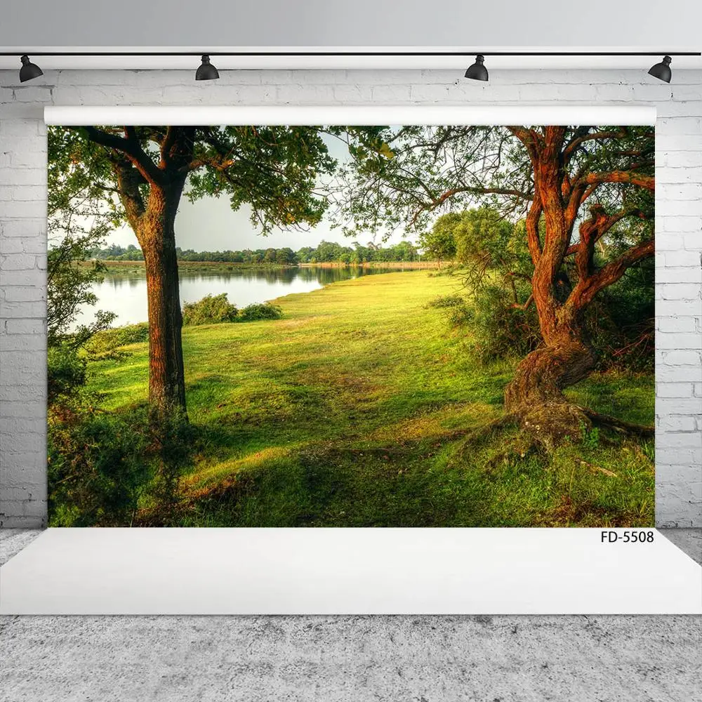 Grassland Lake Trees Scenery Photography Backdrop Customized Background for Children Baby Portrait Pets Photocall Photo Studio