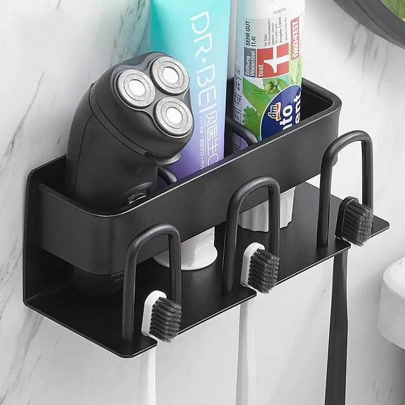 CANBOUN Bathroom Space Aluminum multi-function punch-free Vanity Toothbrush Holder Tooth Cup Wash Mouthwash Cup Rack