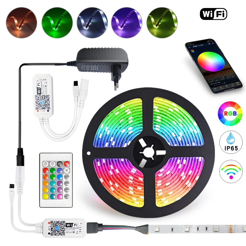 Bluetooth/WIFI Controller LED Strip Light RGB SMD 2835 5050 Waterproof DC12V 5M 10M 15M Flexible Ribbon Diode For Roo Decoration