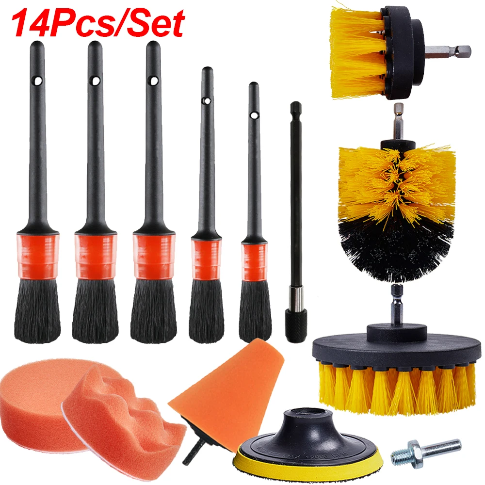 

14Pcs Power Scrubber Drill Brushes Detailing Brush Set Car Wheel Rim Brush Car Polishing Pad Buffing Sponge Auto Cleaning Tools