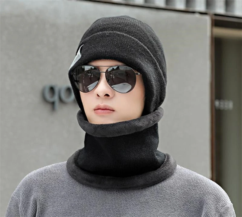 Berretti da uomo cappello 3 pezzi Set cappello da donna in maglia con sciarpe ad anello maschera uomo 2020 inverno uomo sciarpa con cappuccio solido accessori per adulti