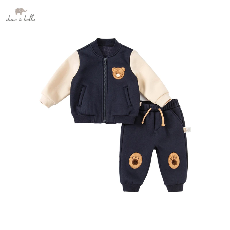 DBS19534 dave bella winter baby boys fashion cartoon patchwork clothing sets kids boy casual sets children 2pcs suit