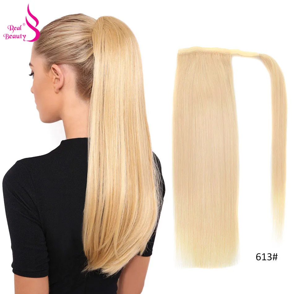 REAL BEAUTY-Queue de Cheval Brésilienne Remy Lisse avec Clips, Extensions de Cheveux Humains, Fait à la Machine, 120g