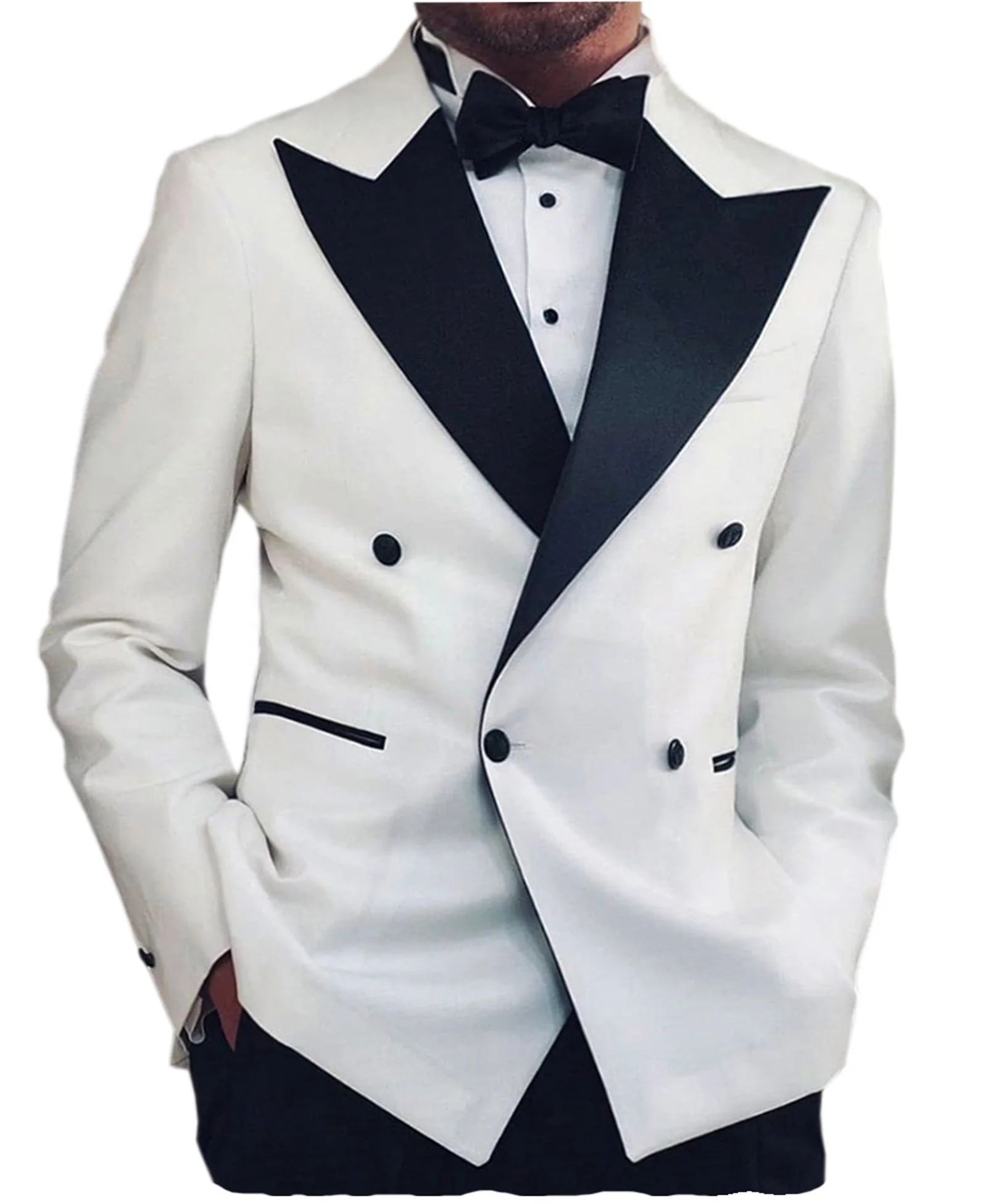 

New White Double breasted Wedding Suits for men 2024 Peak Lable Slim Fit Tuxedos 2 Pieces Fashion Casual Suits (Blazer+Pants)