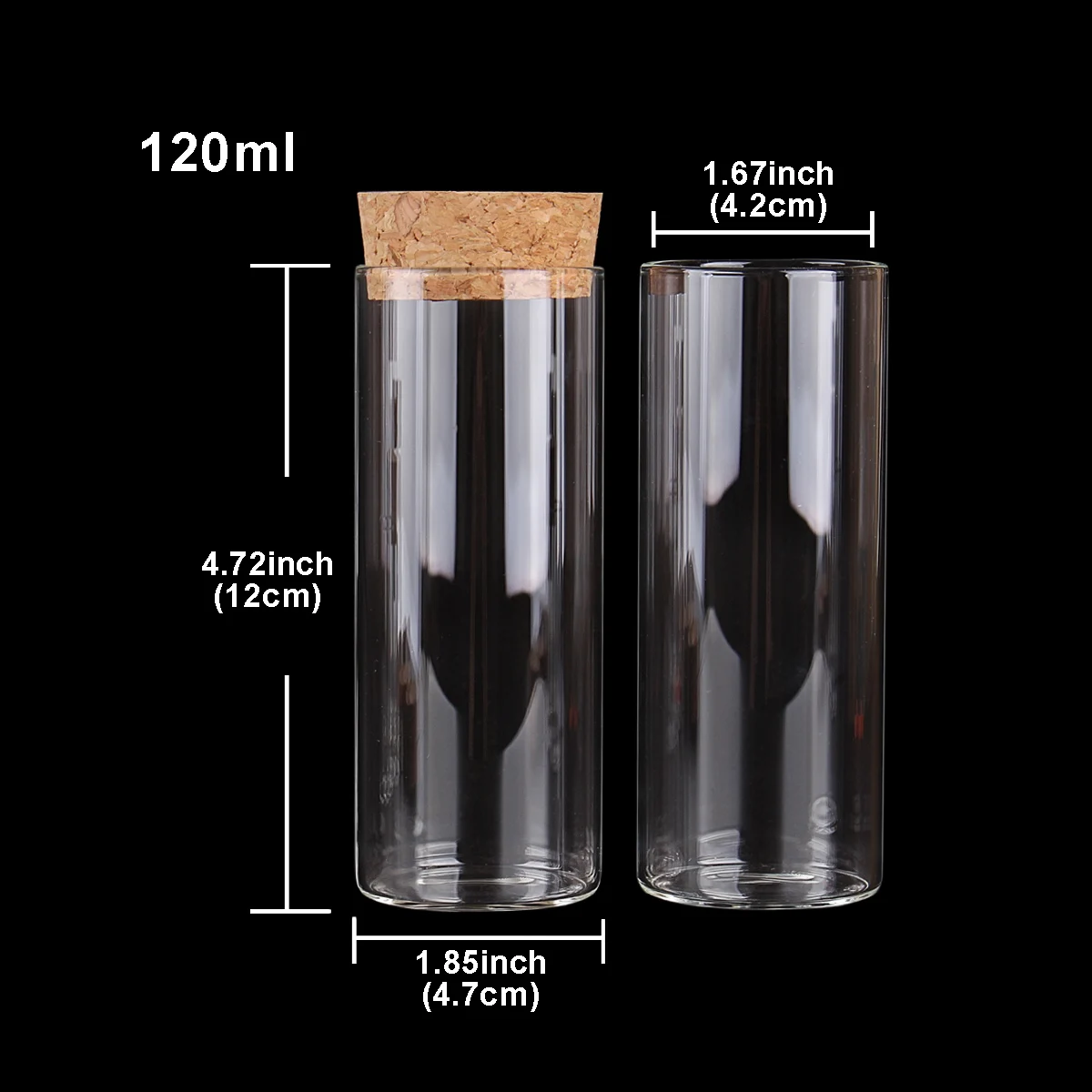 12pcs/lot 50ml 120ml Glass Test Tube with Cork Stopper Glass Bottles Jars Vials Salt Container for Wedding Favors DIY Craft