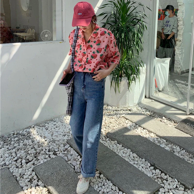 Shirts Women Print Summer Hot Korean Style Sweet Girls Loose All-match Simple Streetwear Fashion Popular Students Vocation Cozy