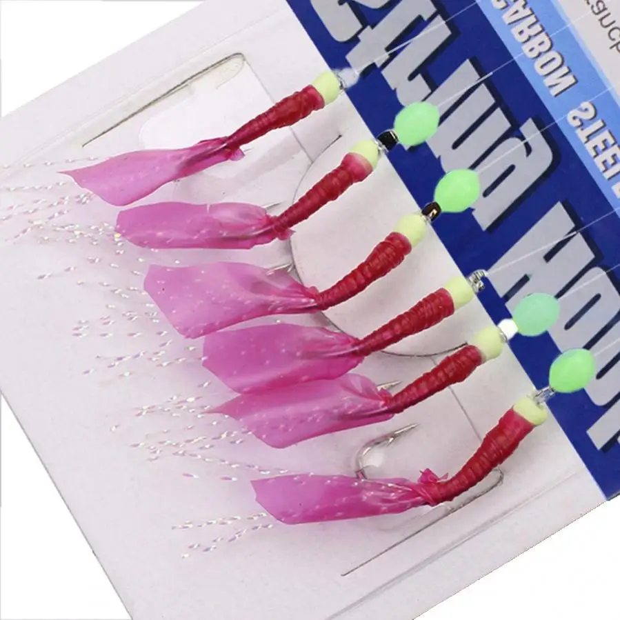 6 In 1 Luminous Simulation Fish Skin 1.5m Sabiki Soft Fishing Lures Hook 8# 10# 12# 15# Fishing String Hook