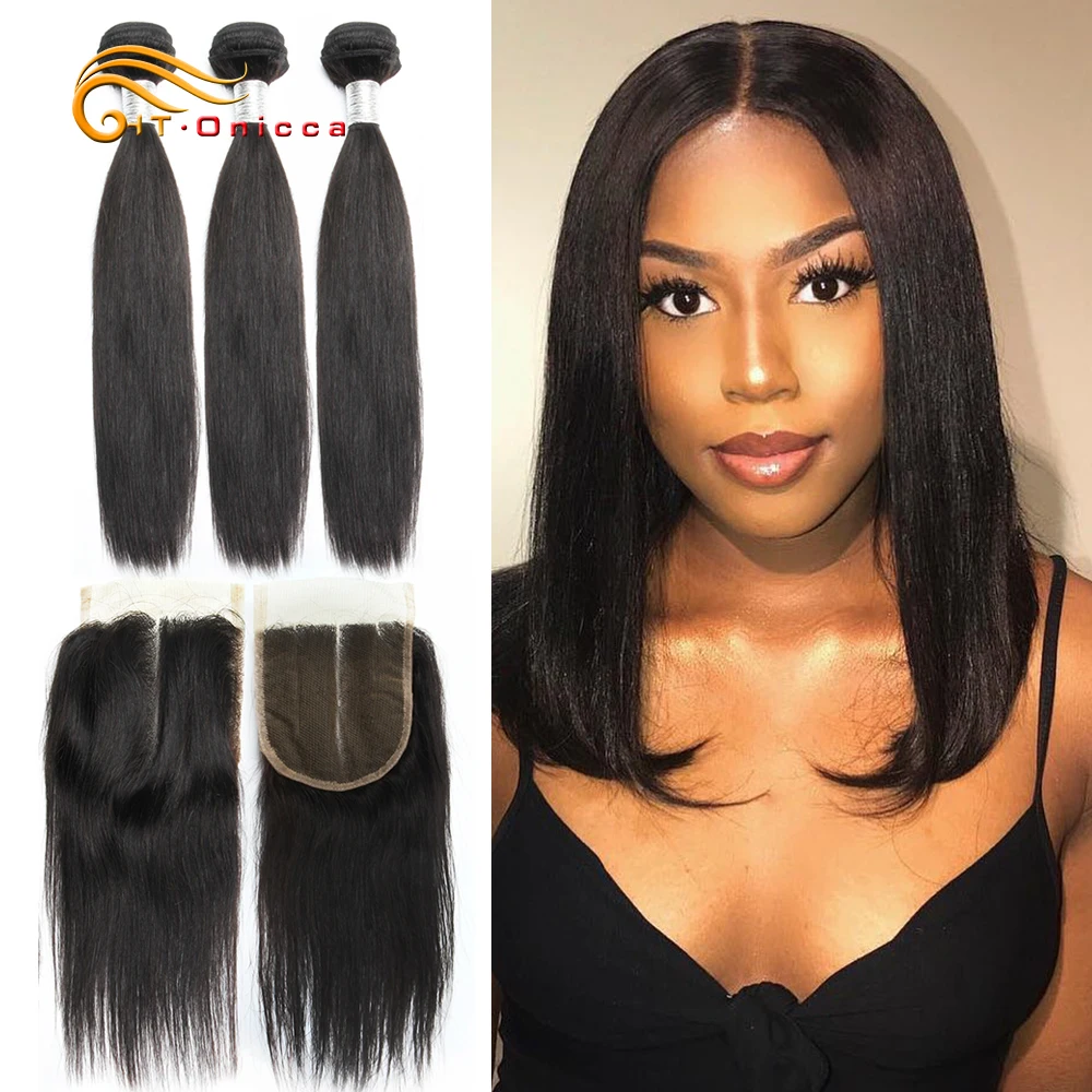 70g/pc Blonde Bundles With Closure 1B 30 Brazilian Straight Hair Bundles With Closure Ombre Human Hair 3 Bundle With Closure