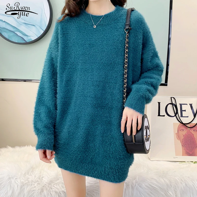 

Fashion Imitation Mink Cashmere Thicken Sweater Winter Solid Candy Color Women's Loose Pullover Autumn Pull Femme Sweater 16586