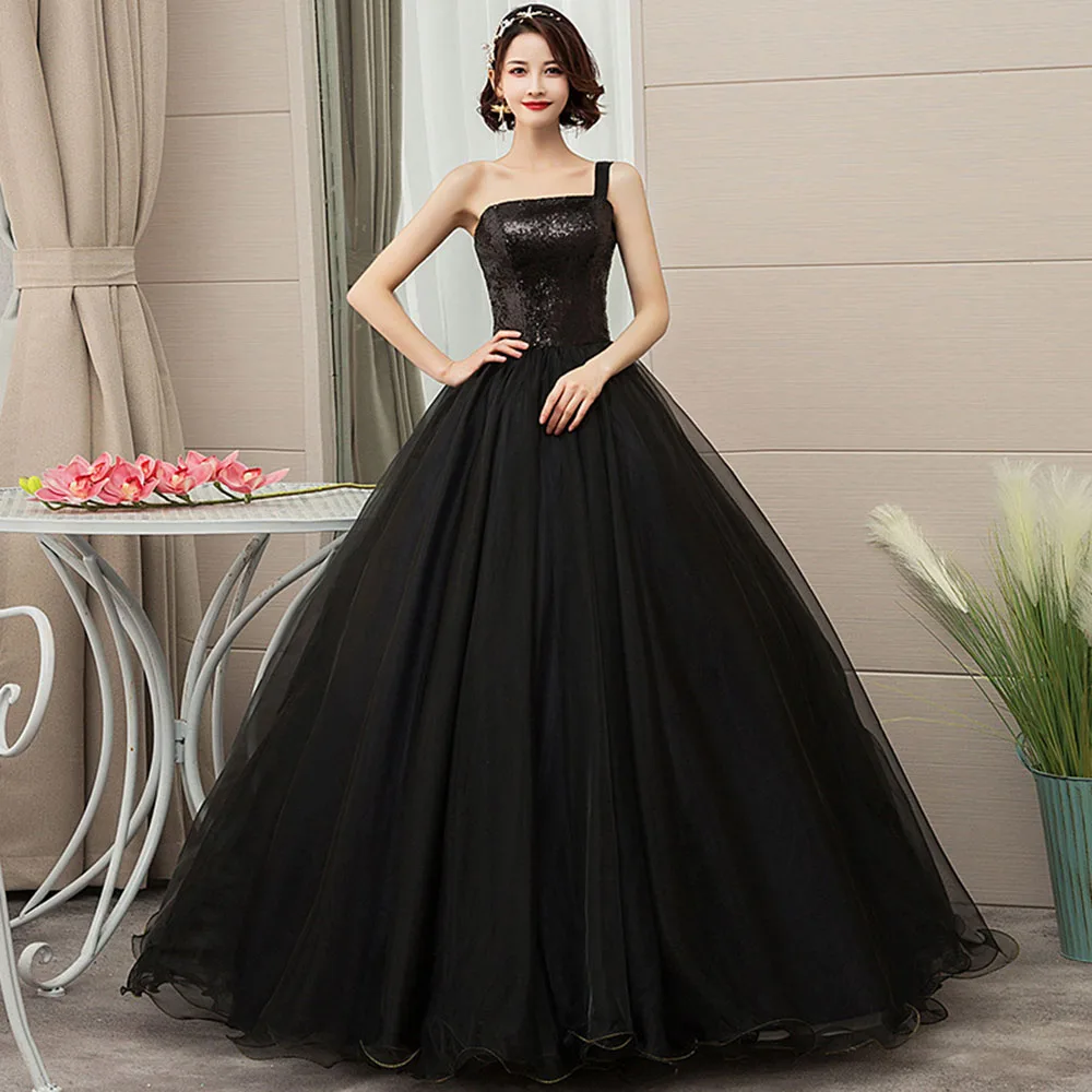 Elegante quinceanera vestidos preto um ombro tule vestido de baile baile baile quinceanera vestidos