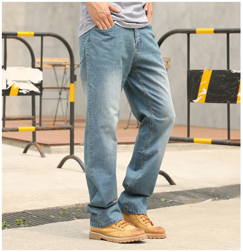 Summer Thin section Baggy Men Jeans Trousers Straight Large Size Elastic Retro Leisure Denim Pants Hip Hop Streetwear Blue Jeans