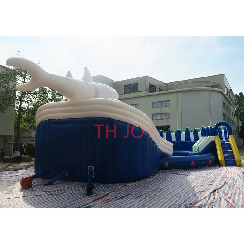 Free ship to sea port,giant inflatable water bouncy slide with pool, shark inflatable water park equipment