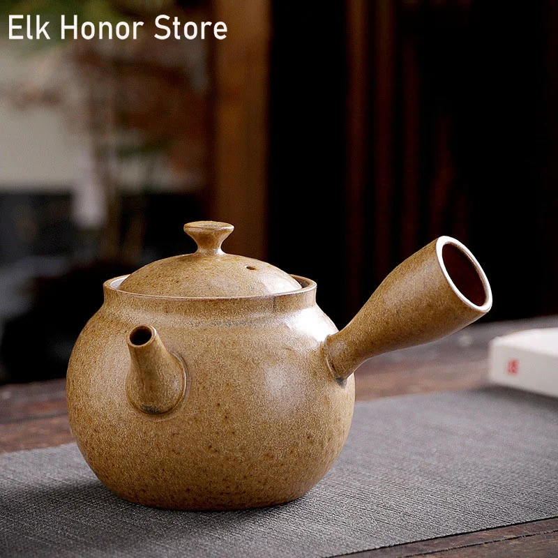 350ml Japanese Style Coarse Pottery Teakettle Long Handle Teapot Handmade Retro Large Capacity Tea Cup Kung Fu Tea Teaware