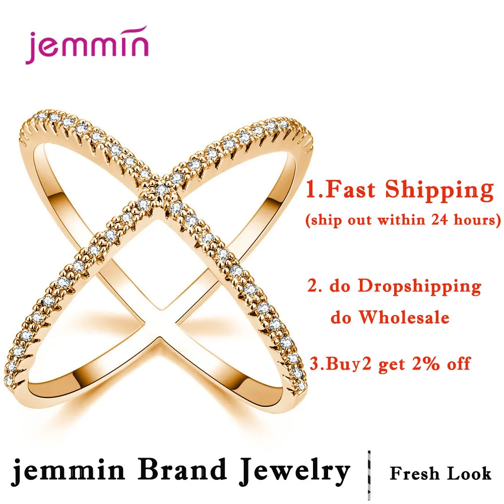 S925 Silver Jewelry X Crossing Finger Ring  Female Fashion Micro Paved CZ Crystal Rings Infinity Sign Women Silver Rings Party