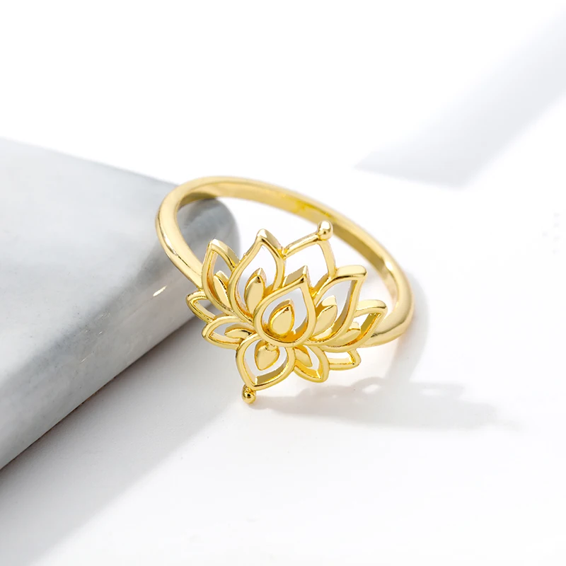 Hollow Lotus Flower Rings For Women Gold Color Stainless Steel Engagement Wedding Ring Female Jewelry Girlfriend Birthday Gift