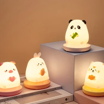 어린이 침실용 LED 야간 조명, 귀여운 동물 돼지 토끼 램프, 터치 센서, 조도 조절 어린이 휴일 선물, USB 충전식 