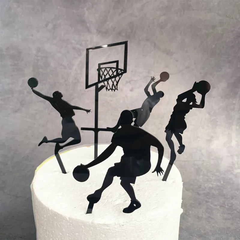 5 pcs Cake Toppers basketball Happy Birthday Wedding Acrylic Cake Topper Flags Baby Shower Decor Cake Baking DIY Party Supplies
