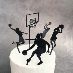 5 pcs Cake Toppers basketball Happy Birthday Wedding Acrylic Cake Topper Flags Baby Shower Decor Cake Baking DIY Party Supplies