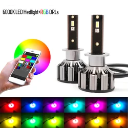 Niscarda 2Pcs H4 H1 H3 H7 H8 H11 9005 9006 80W Car LED RGB Headlight Kit Phone APP Control Bulb Lamp