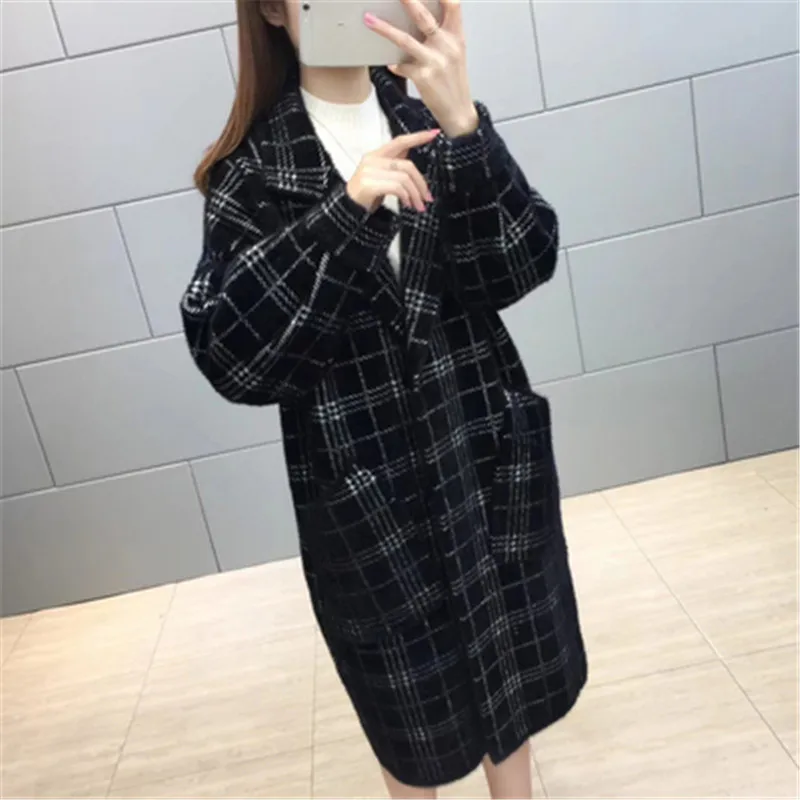 2023 Nieuwe Koreaanse Lente Herfst Imitatie Water Fluwelen Trui Jassen Vrouwen Kleding Lange Gebreide Vest Plaid Jassen N911