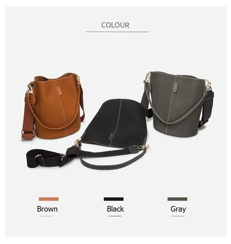 NIGEDU large capacity Women Bucket bags wide strap designer women shoulder bags luxury Matte Leather crossbody bag for Female