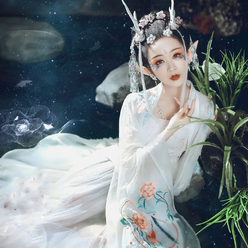 

WYJN Aesthetic Elf Costume Hanfu Original Photography Album Cosplay Fairy Hanfu Female Stage Show Deer Flower Elf