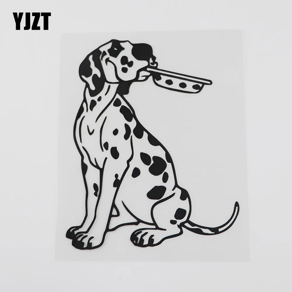 YJZT 11.1CMX13.8CM Funny Kitchen Dalmatian Puppy Dog Pet Decal Vinyl Car Sticker Black/Silver 8A-0579