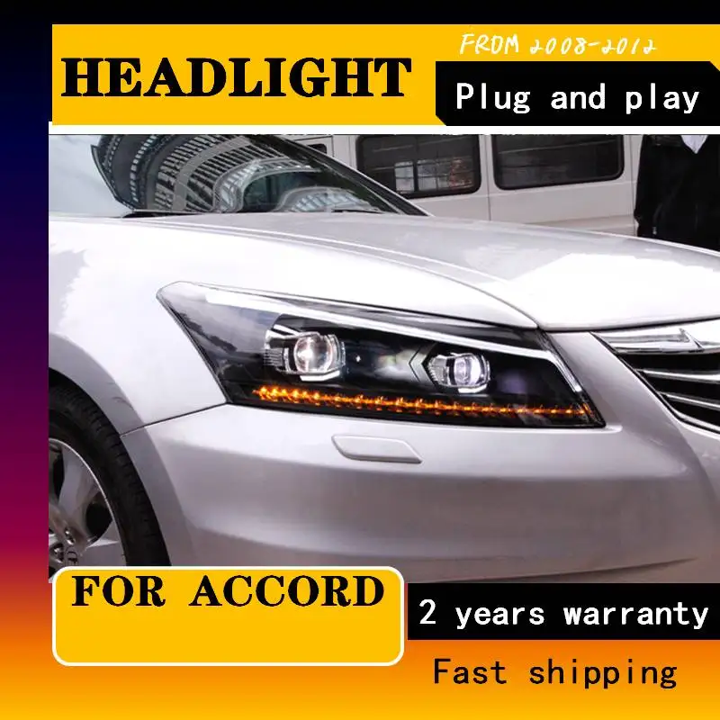 

Car Styling For Accord Headlights 2008-2012 Accord 8 LED Headlight LED DRL Hid Head Lamp Angel Eye Bi Xenon Car Accessories