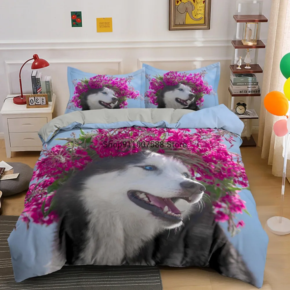 Animale cane Husky copripiumino adulti bambini tessili per la casa carino biancheria da letto 2/3 set biancheria da letto letto matrimoniale King