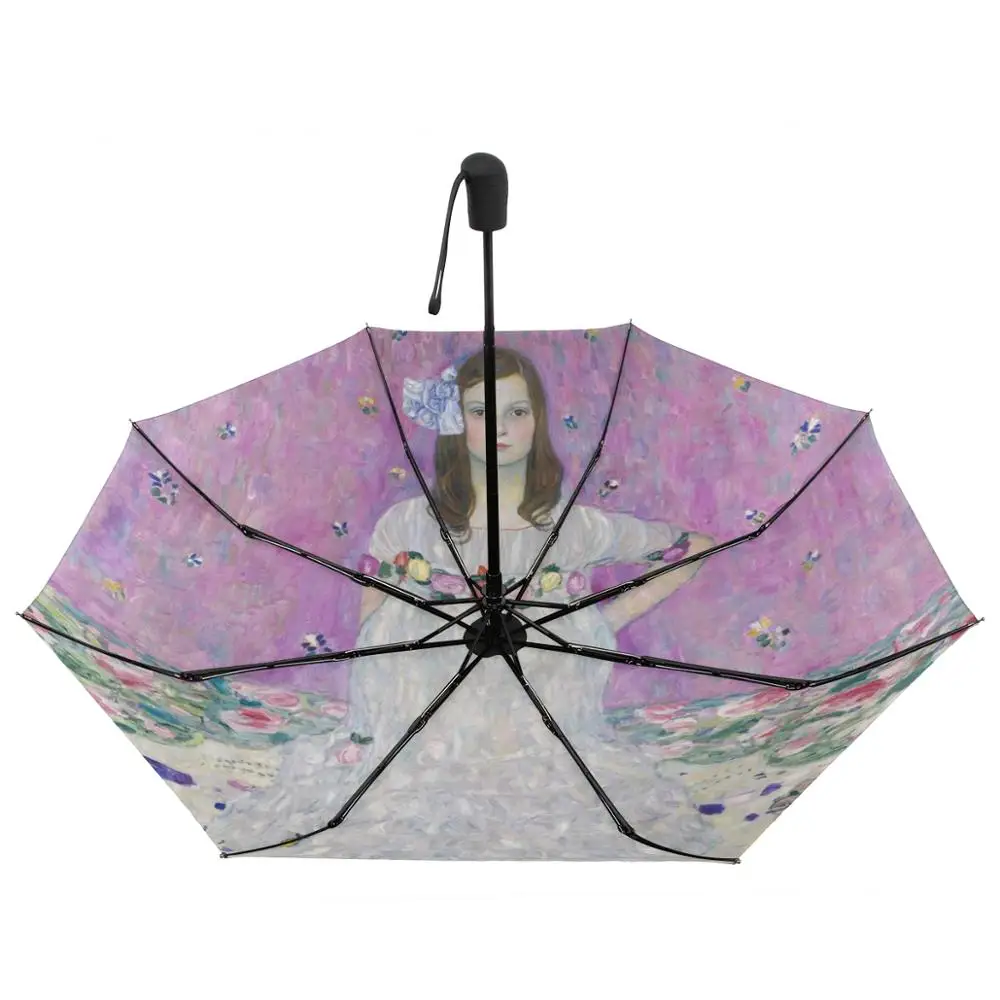 Fully Automatic Women Rain Umbrella Gustav Klimt Oil Painting Umbrella Three Folding Portable Umbrella Sun Protection Parasol