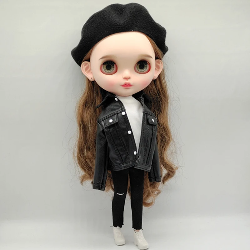 Fashion New Leather jacket and Long Tshirt for Blythe Doll 1/6 Bjd Dolls Azone ICY Licca Doll