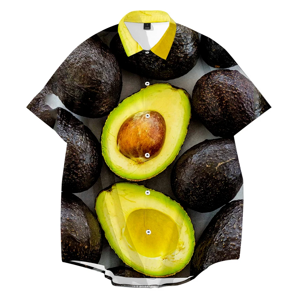 

Avocado Fruit Pattern Shirt 3D Print Colorful Casual Beach Hawaiian Shirt Tropical Summer Short Sleeve Plus Size Button Blouse