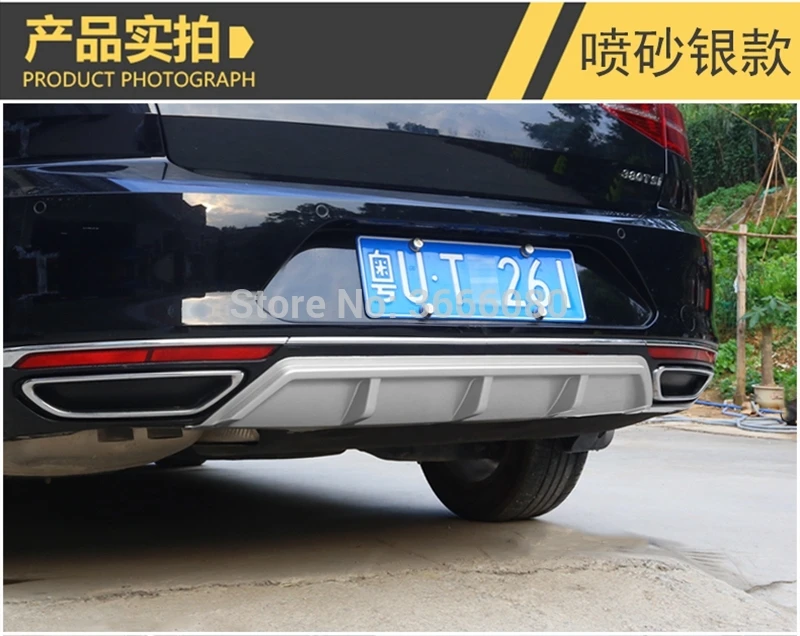 For Volkswagen Passat B8 2017 2018 2019 ABS Black Sliver Rear Bumper Lip Trunk Spoiler Rear Diffuser Protector Car Styling