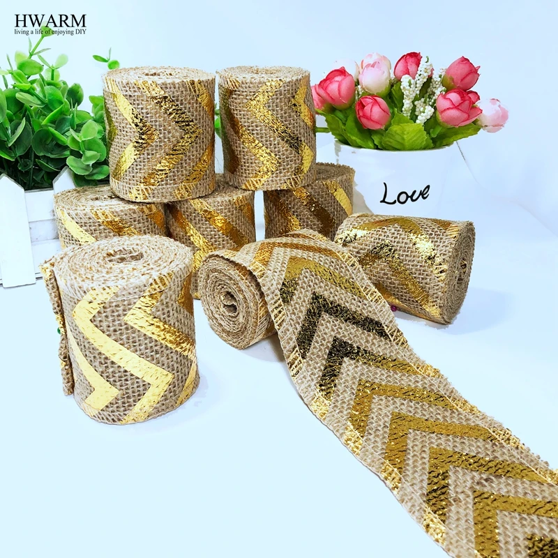 12pcs 6cm Golden Directional Linen Lace Fabric Ribbon DIY Handmade Wedding Christmas Decoration For Home PartyFavors Accessories