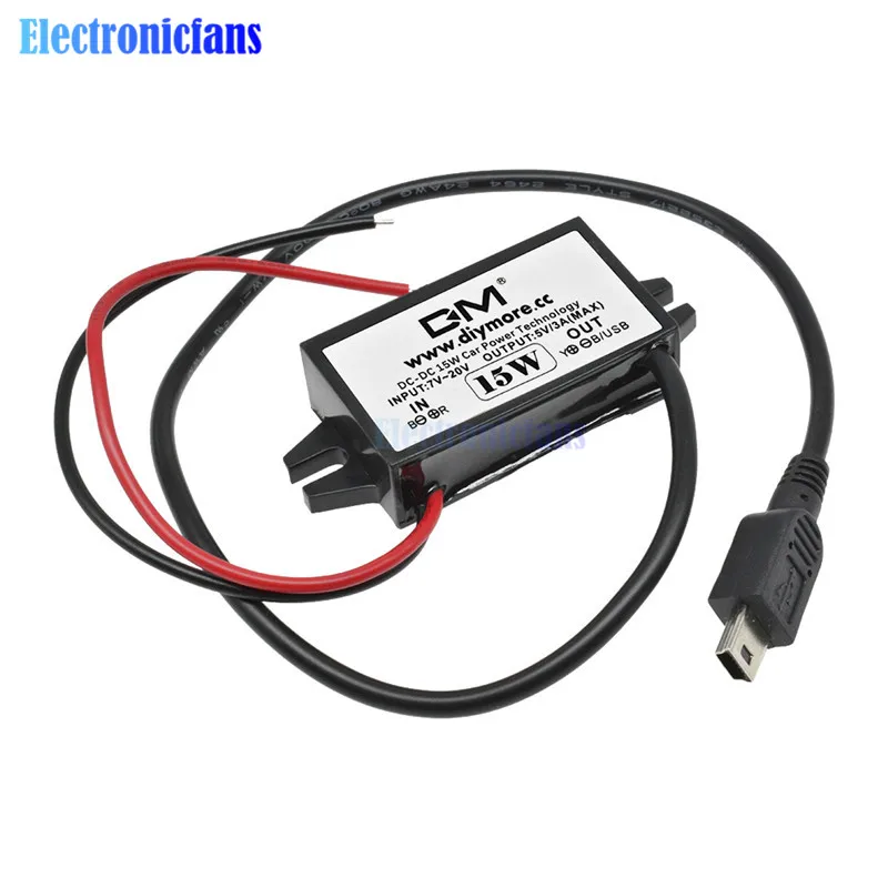 DC-DC 12V to 5V Step-down Buck Converter Module USB Converter Mini USB Car Power Output Adapter Low Heat 96% Conversion