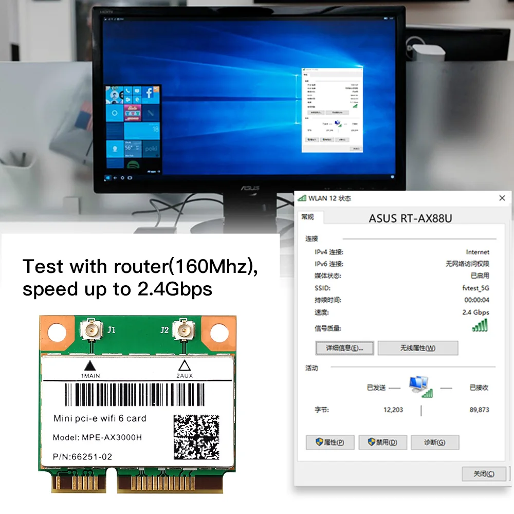 3000Mbps Wifi 6 Wireless Adapter Mini PCI-E Card Bluetooth 5.0 Notebook Wlan Wifi Card 802.11ax/ac 2.4G/5Ghz MU-MIMO Windows 10