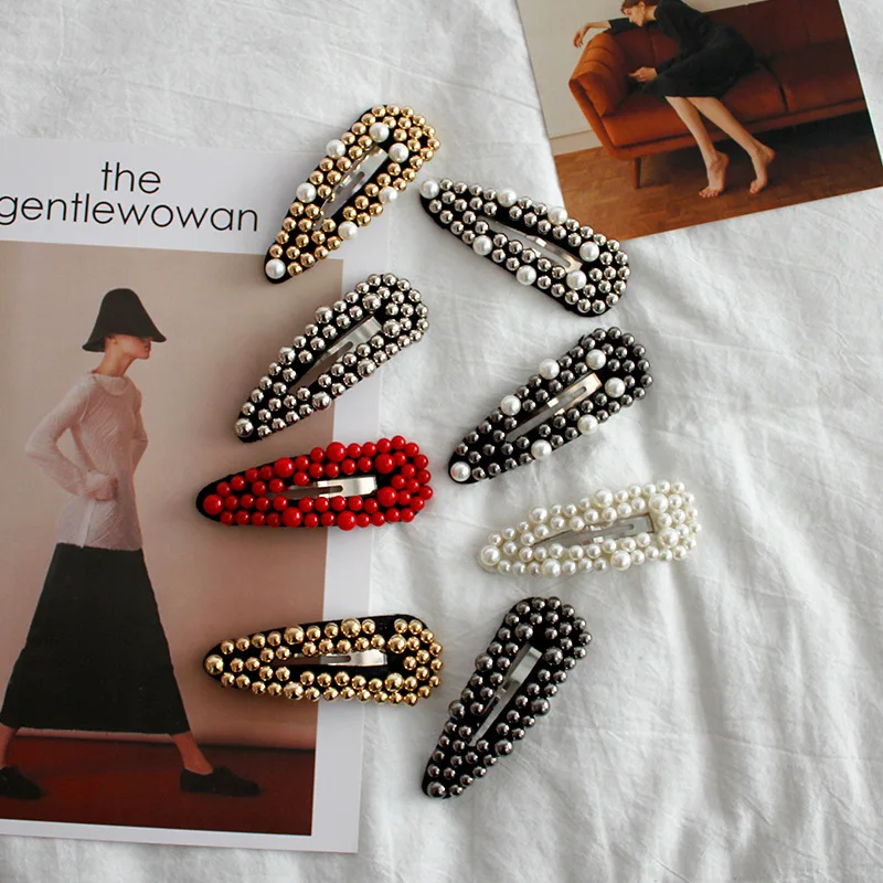New Disc pearl  hairpin female temperament Liu seaside clip Korean hairpin adult simple Word folder clip hair accessories