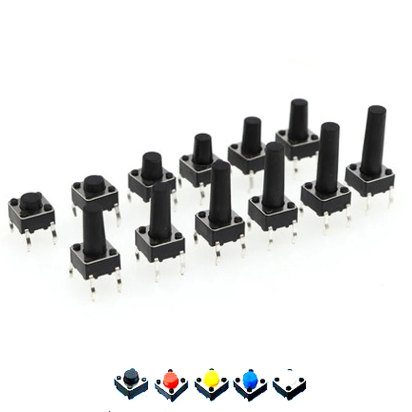 100pcs Black Copper 4Pin 6*6*4.3/4.5/5/6/7/8/9/10/11/12/13/14/15/16/17/18/19/20mm Toy Mini Micro Push Button DIP Tactile Switch