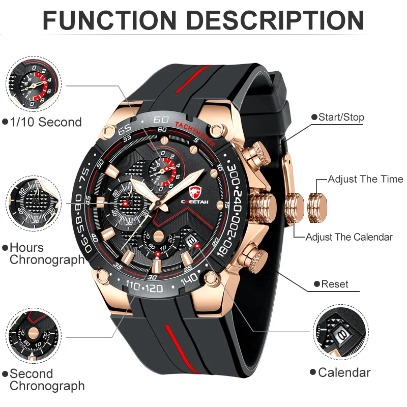 Men Watch CHEETAH Top Brand Fashion Luxury Quartz Wristwatch Multifunction Chronograph Sports Waterproof Clock Relogio Masculino