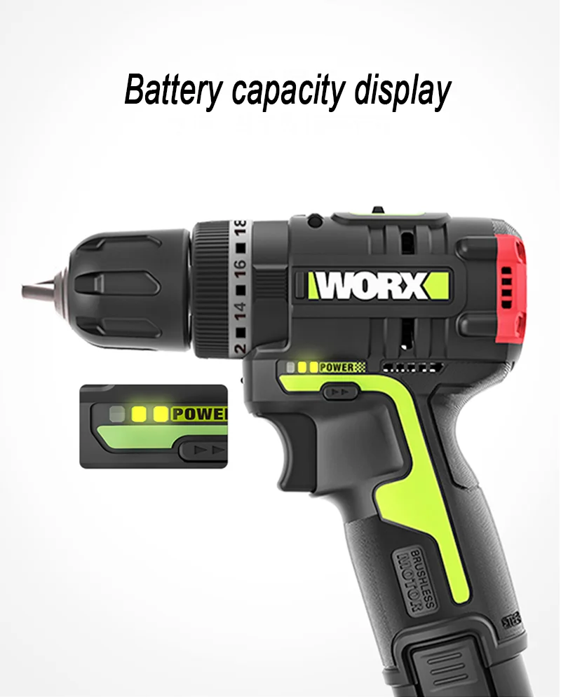 Worx WU131X 12v Brushless Motor Cordless Impact Drill Drill Screwdriver 40Nm Adjust Torque Premium Professional garden Tools