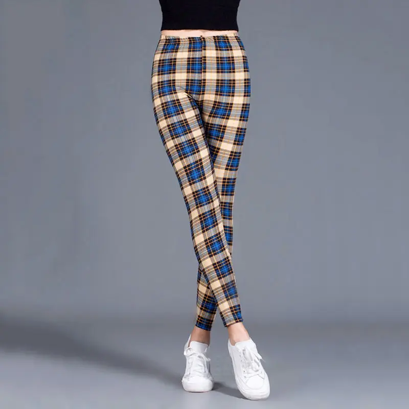 INDJXND Sexy Legging for Woman Causal Fitness Fashion Plaid Print Workout Leggins Sporting High Wast Elasticity Polyester Pants