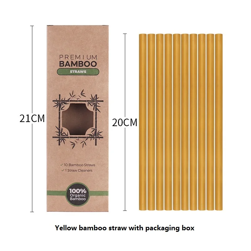 Nature Bamboo Straw 12pcs/box One Brush Drink Bamboo Straws 20cm