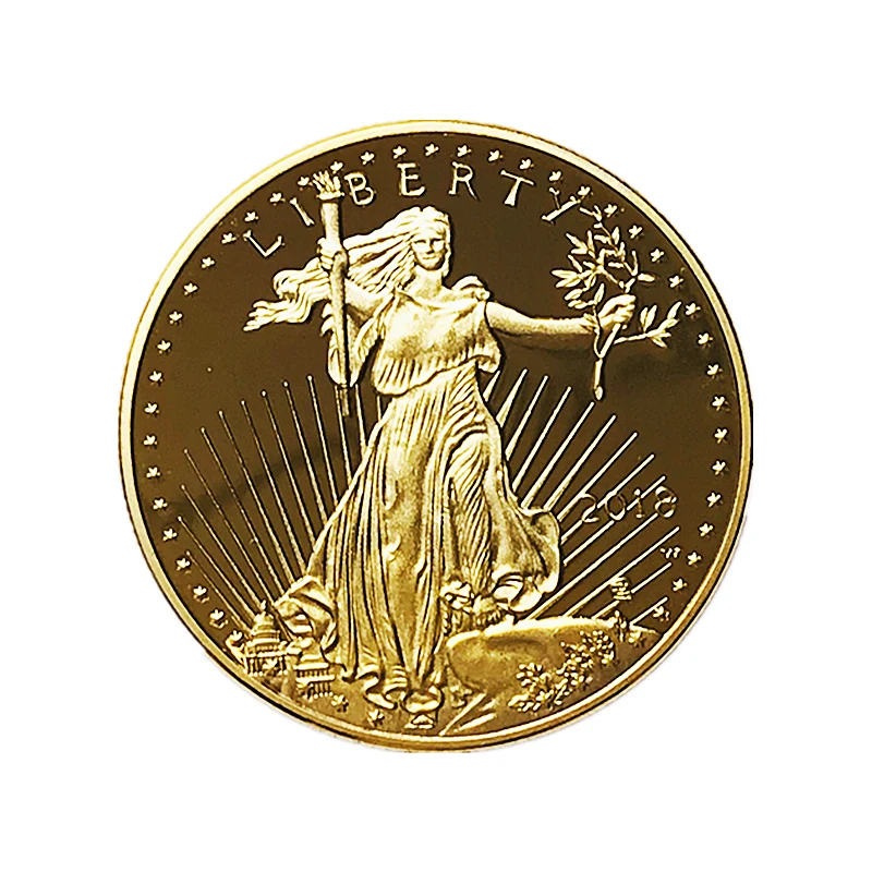 4 Pcs Non Magnetic Freedom Coins Souvenir Badge Real Gold Plated Eagle Liberty Statue 32.6 Mm Commemorative Decoration Coin