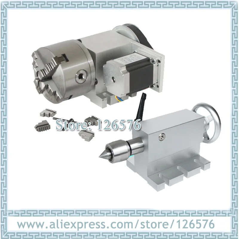 

CNC Rotary axis K12-100mm 4 Jaw Chuck 100mm diameter CNC 4th axis A aixs reduction radio 6:1 + Aadapted tailstock