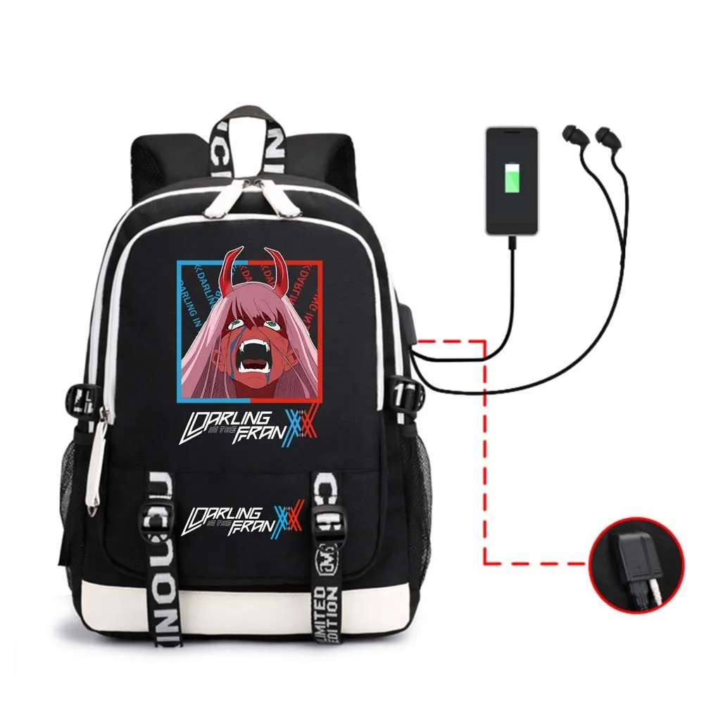 Zero Two Backpack Anime Darling In The Franxx Plus Ultra Multifunction USB Charging Laptop Japanese Shoulder Unisex Travel Bags