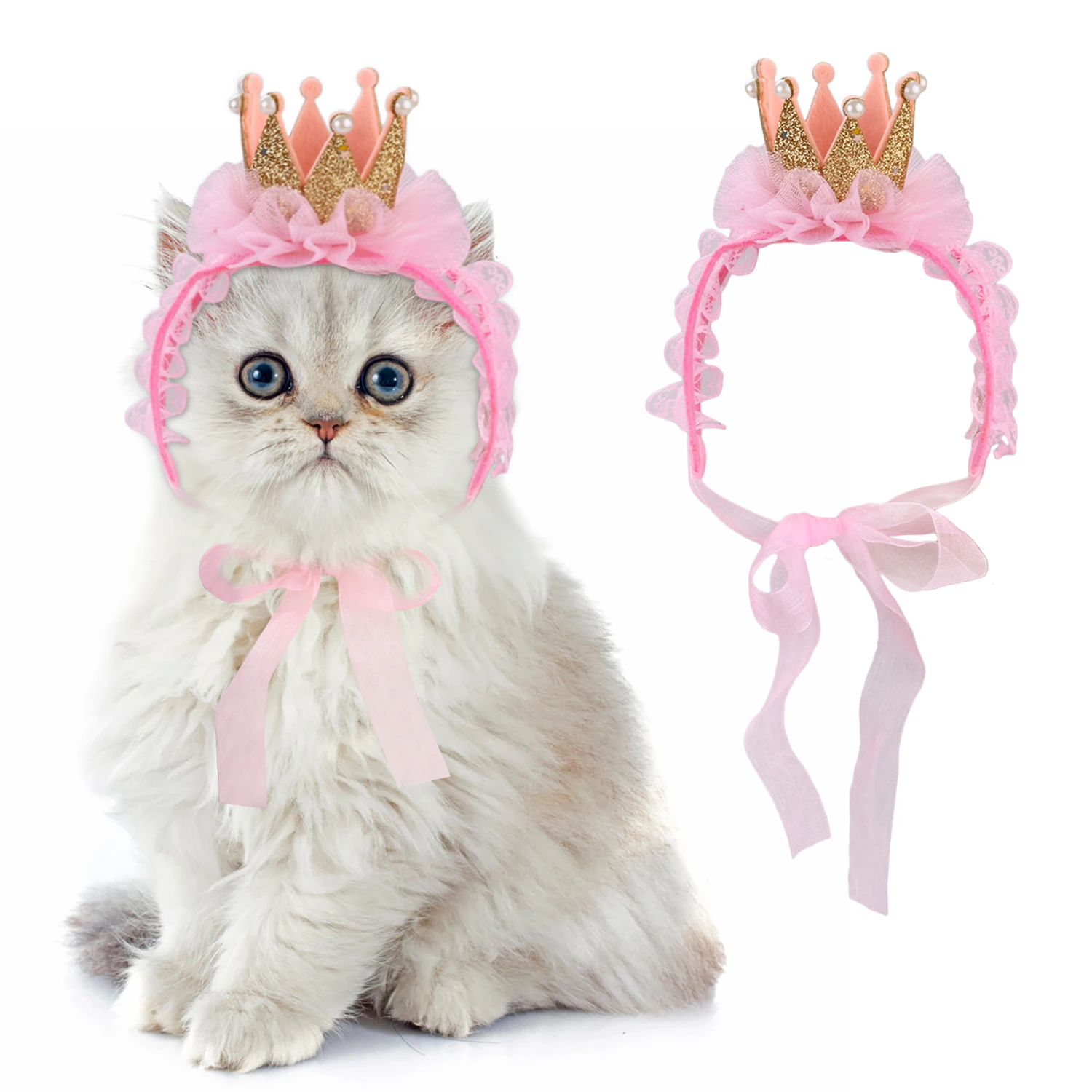 Pet Hat Decorative Elegant Pet Hat Cute Crown Lace Pet Headband Fashion Pet Hat Cat Pet Dress Up For Kitten Puppy Party Wedding